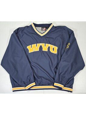 West Virginia Mountaineers WVU Vtg Pullover Lined V-Neck Windbreaker Men's XL